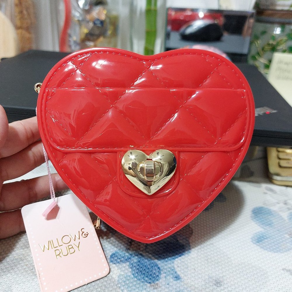 WILLOW & RUBY  Hard Red Mini Quilted Heart Shaped Super Cute Bag For Heart Lover